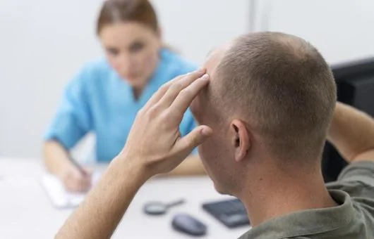 homme avec une perte de cheveux et son médecin