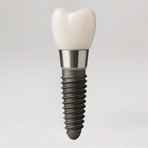 image d'un implant dentaire en titane et sa couronne