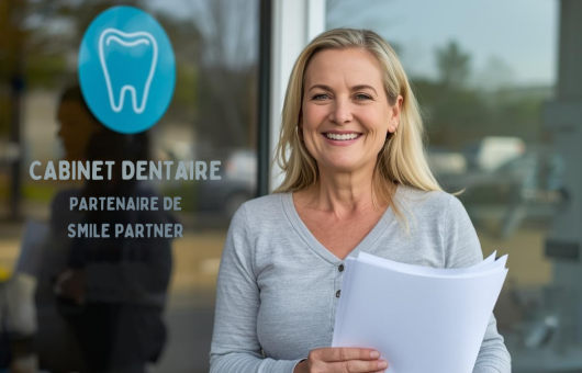 femme qui a guéri sa parodontite et attends le remboursement